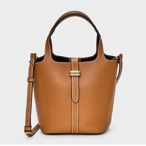 A New Day Mini Tulip Tote Handbag Crossbody Strap Tan Faux Leather